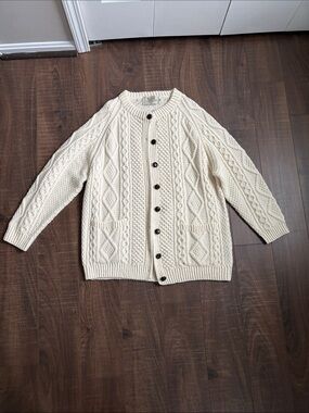 Aran Sweater Market Cream Cable Knit Button-Front Irish Sweater